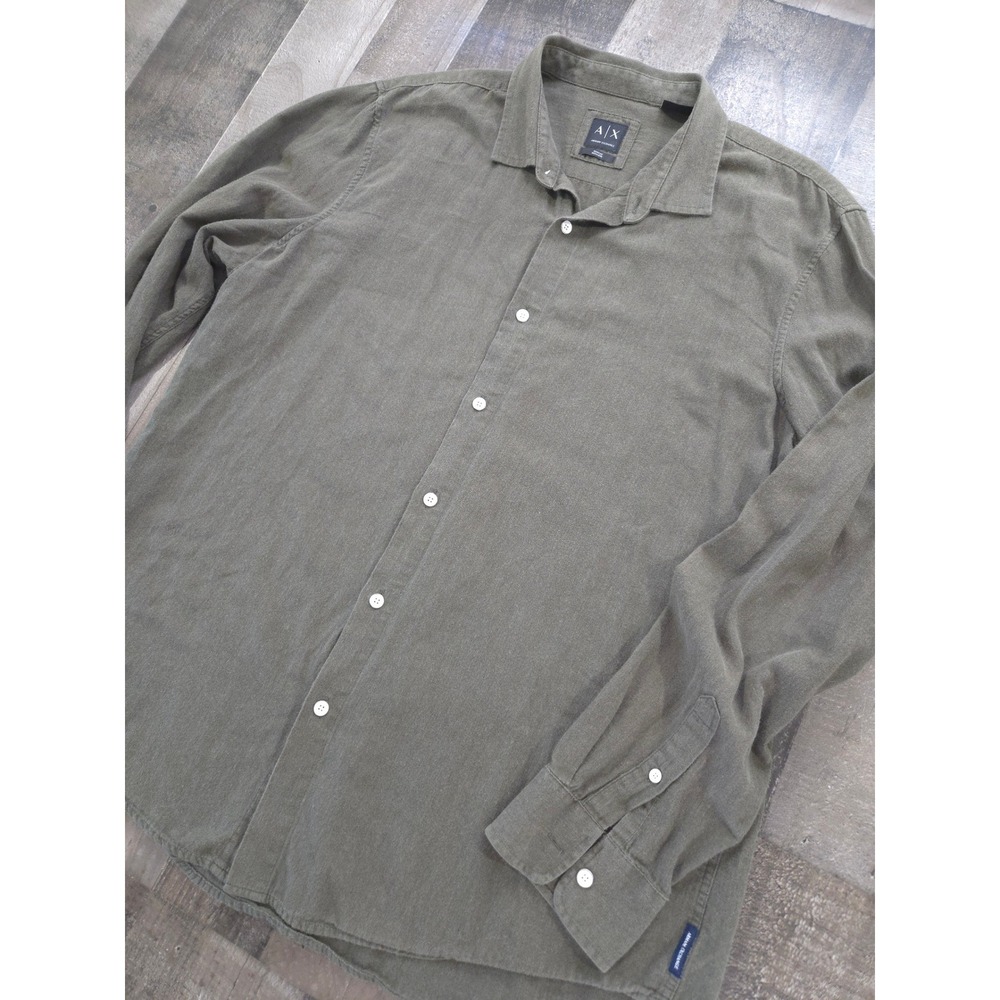 Armani Exchange Mens XL Regular Fit Olive Green Cotton Button Down Shirt 6XZC20